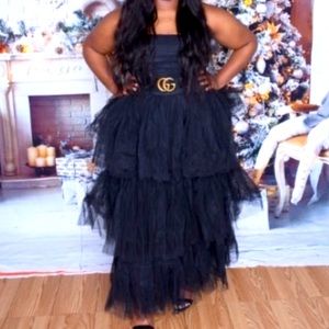 Black long tulle dress